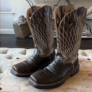 Justin Men's 8.5 Brown Caiman print  Work Western Boots Comp Toe